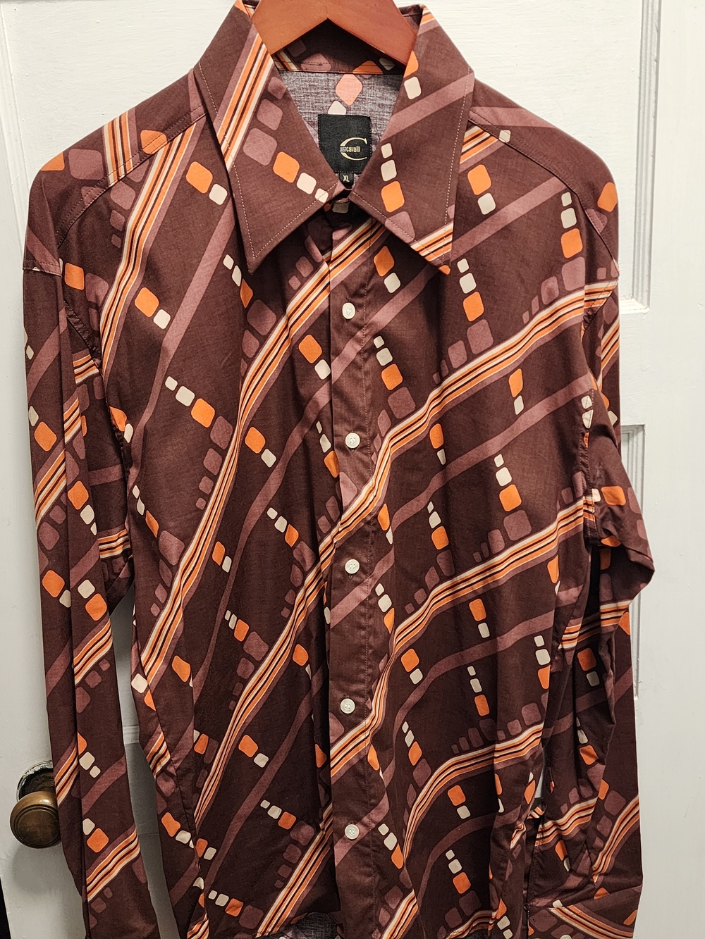 Just Cavalli Men's Retro Geometric Button-Up Shirt - Brown/Orange